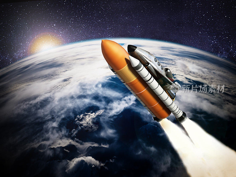 运载未来航天飞机的火箭离开地球大气层，前往外太空