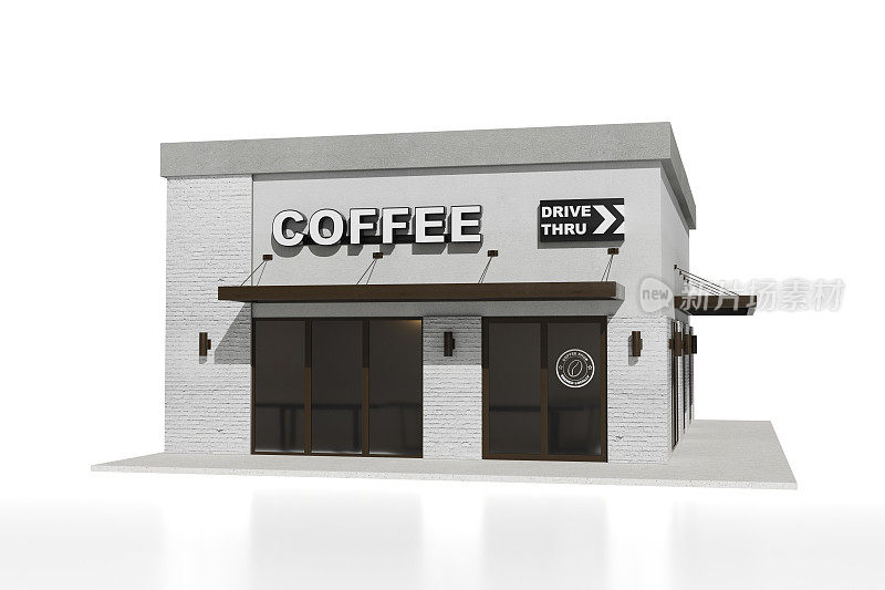 3D咖啡店隔离在白色背景与剪辑路径