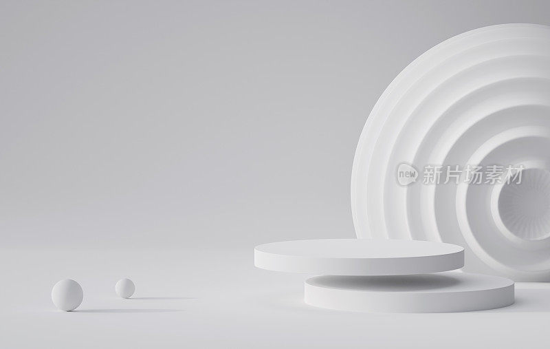 最小的白色圆形几何底座底座背景，产品显示3d渲染