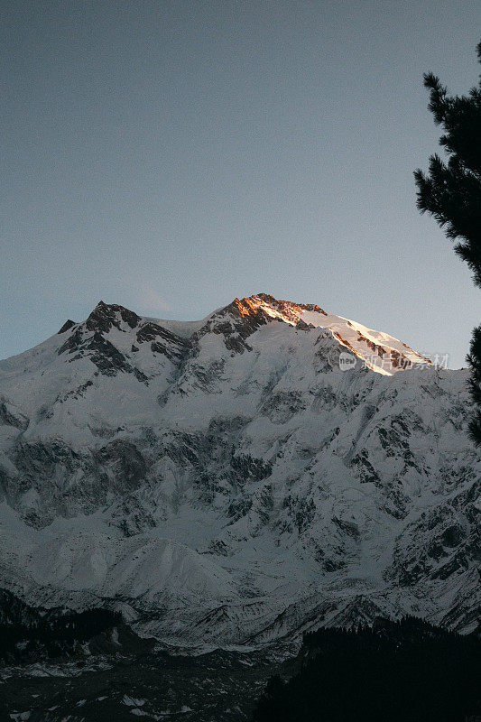 金色的日落覆盖南迦帕尔巴特峰