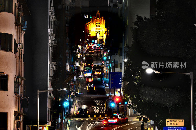 香港岛西营盘夜景的西街