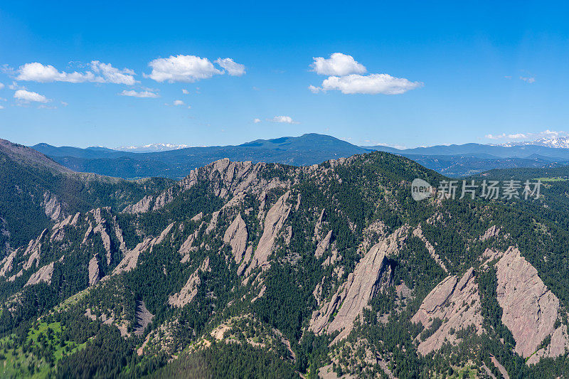 鸟瞰科罗拉多州博尔德市，向西看熨斗山脉