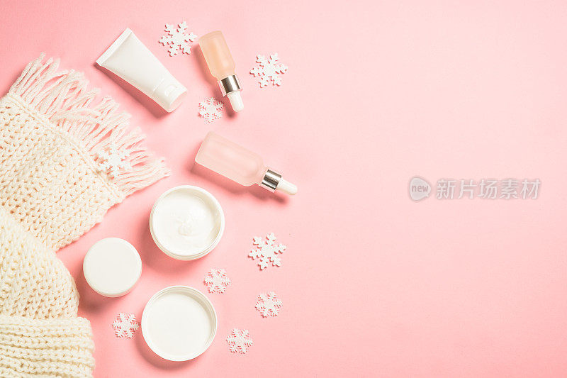 冬季彩妆、护肤产品粉色底色。