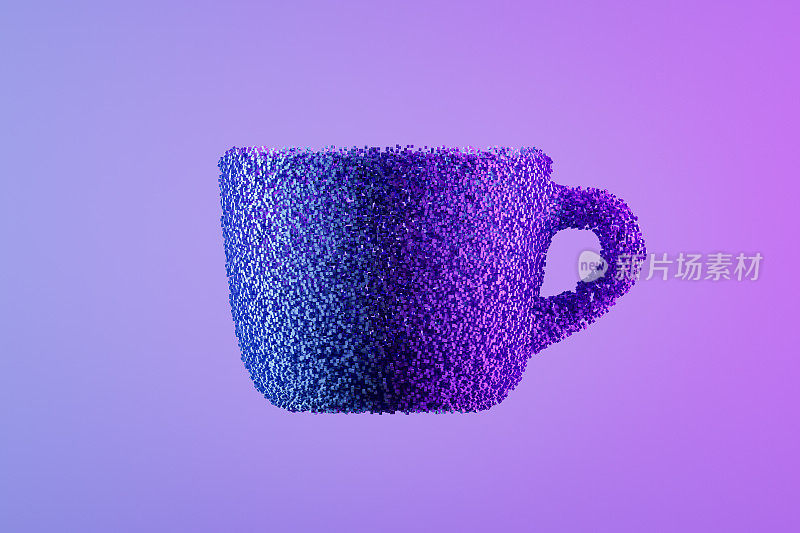 咖啡杯与粒子霓虹灯的背景