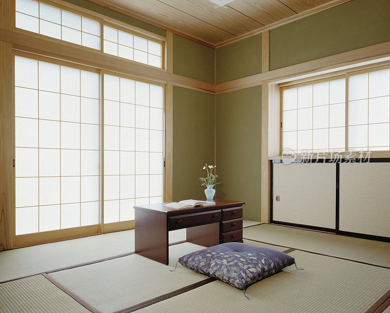 传统的日式房间，榻榻米垫子