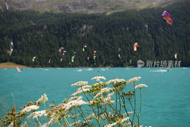 西尔瓦普拉纳湖帆板和风筝冲浪者