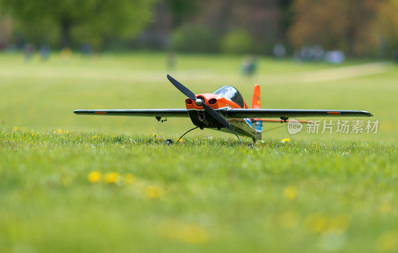草地上的飞机模型