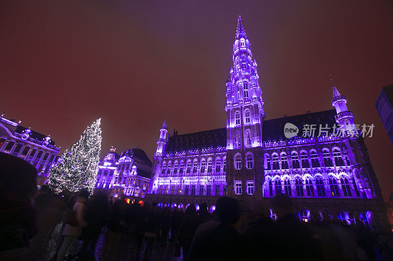 比利时布鲁塞尔市政厅夜间灯光秀