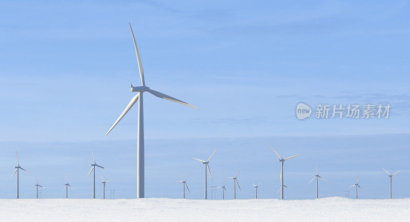 风车和风力涡轮机在冬天下雪