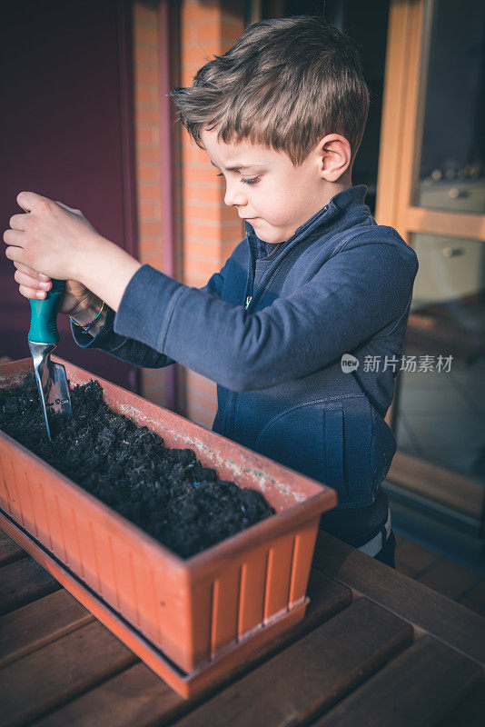 孩子照顾植物