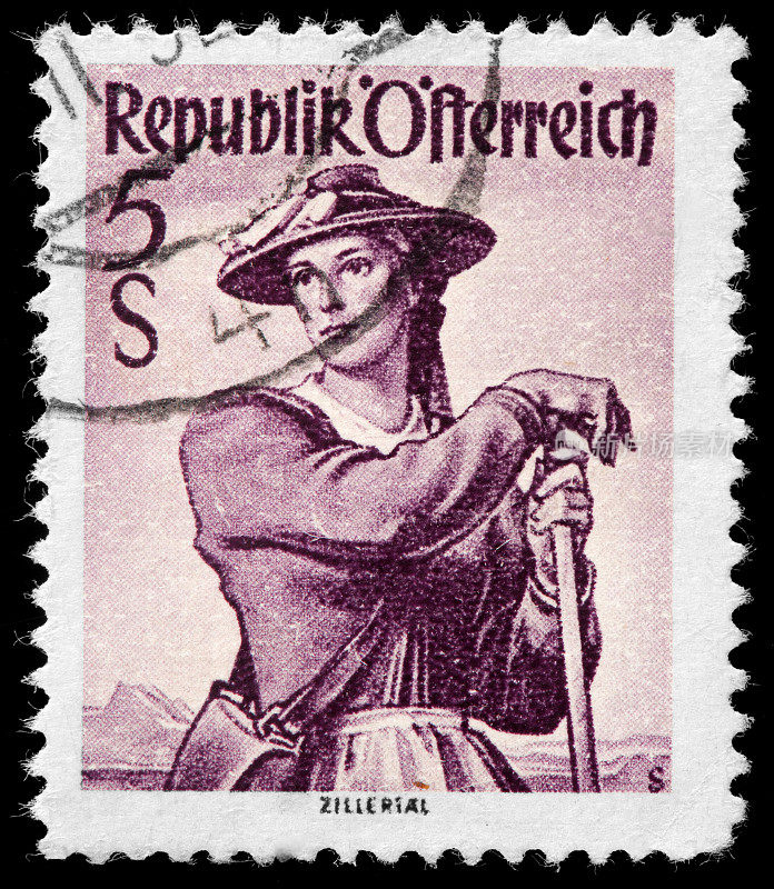 复古邮票，女子从齐勒塔尔