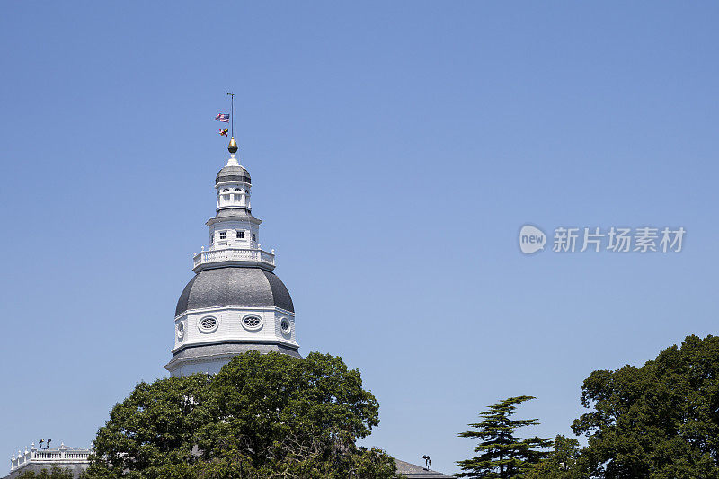 马里兰州的安纳波利斯，州议会大厦的穹顶，高耸于林木线之上