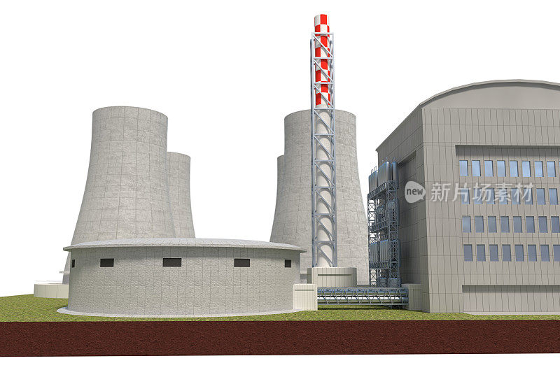 核电站孤立的白色3d插图