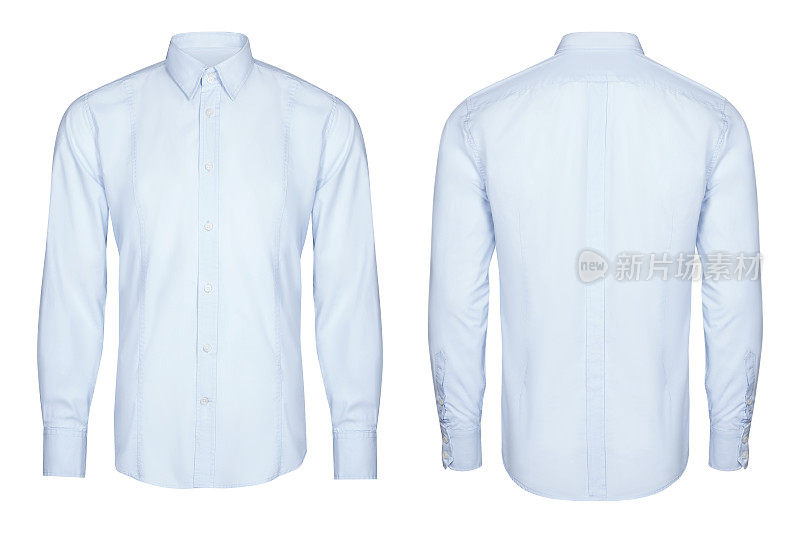 蓝色经典商务衬衫，白色背景衬衫