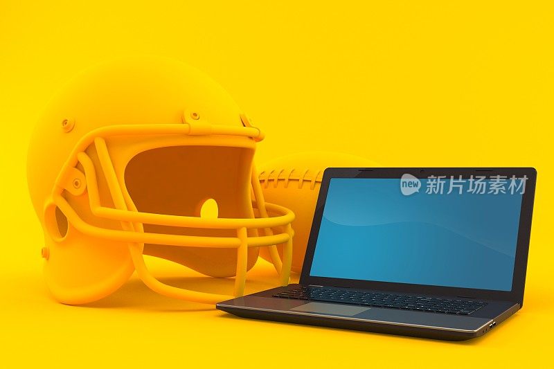 美式足球背景与笔记本电脑