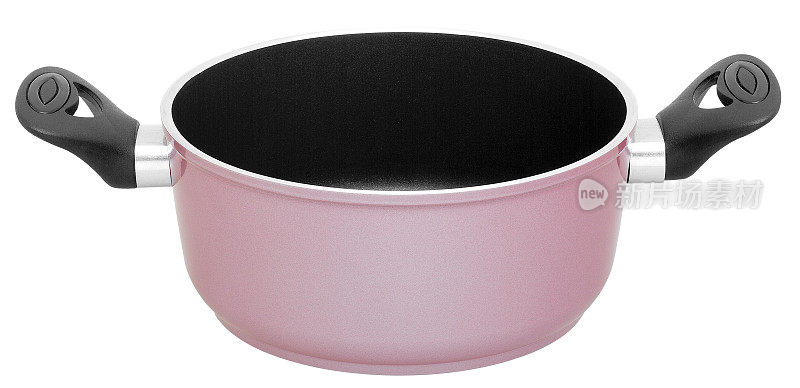 粉红色特氟隆炖锅孤立在白色背景上