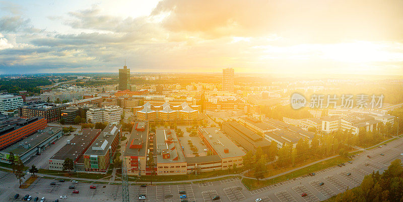 斯德哥尔摩Kista的全景，无人机视角