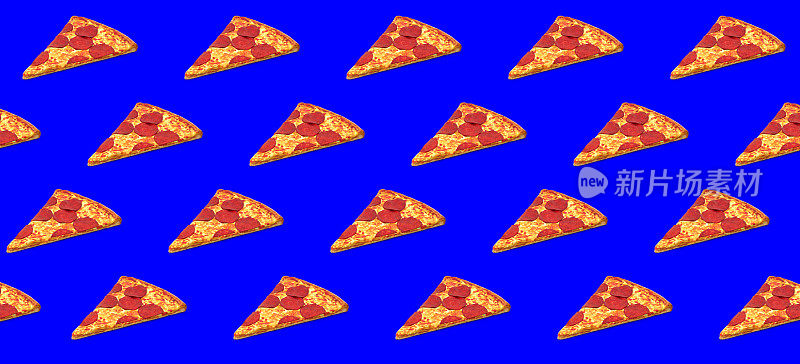 重复的3D披萨对象在蓝色背景