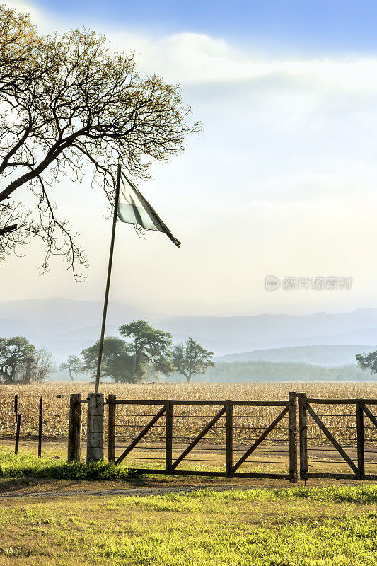 阿根廷农业区入口处的阿根廷国旗。