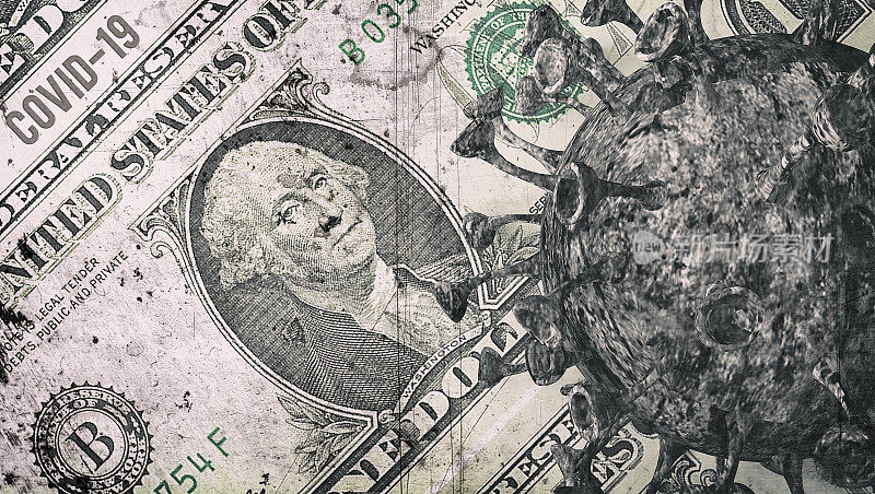 美利坚合众国-部分美元钞票上的Covid-19冠状病毒大流行细胞