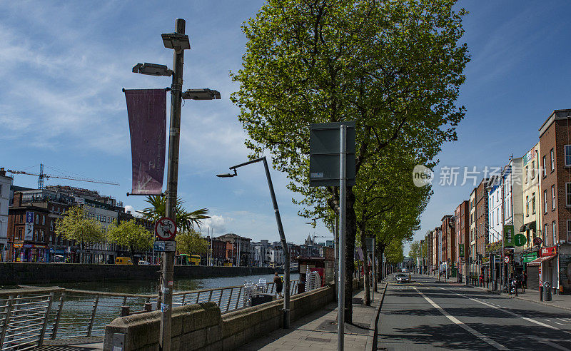 爱尔兰都柏林，冠状病毒感染期间，都柏林市中心空荡荡的街道