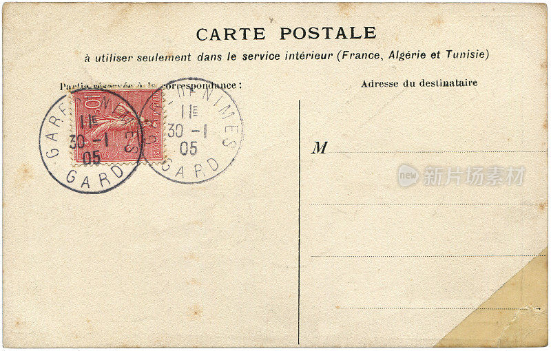 20世纪初从法国尼姆寄来的老式明信片，是一个非常好的历史明信片通信的背景。