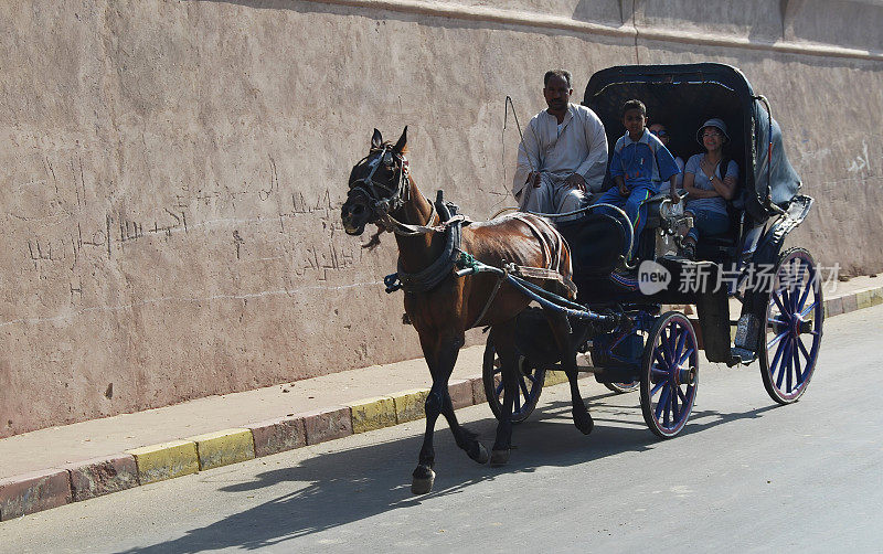 在Edfu，马车载着游客。埃及