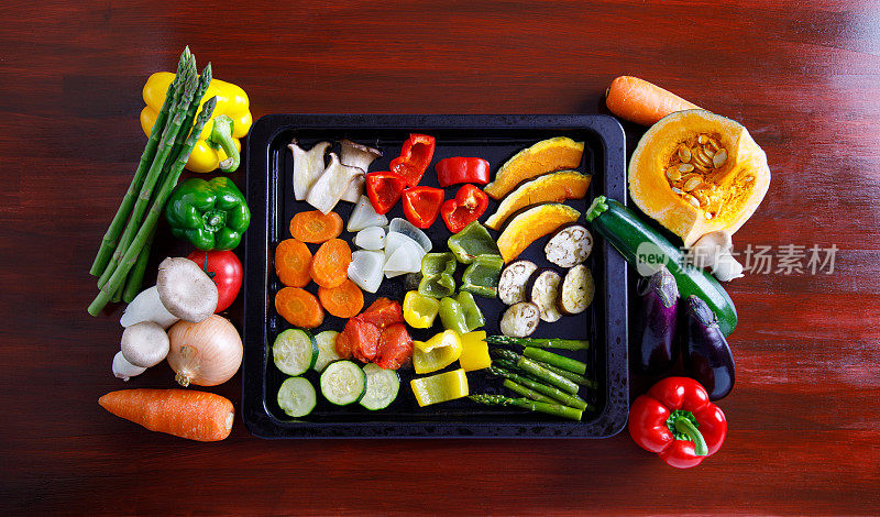 烤蔬菜的食谱，如辣椒，南瓜，纳苏，芦笋，胡萝卜，西葫芦