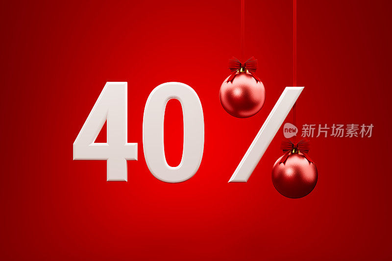 百分之四十的折扣-红色圣诞小玩意形成百分之四十的折扣标志在红色背景