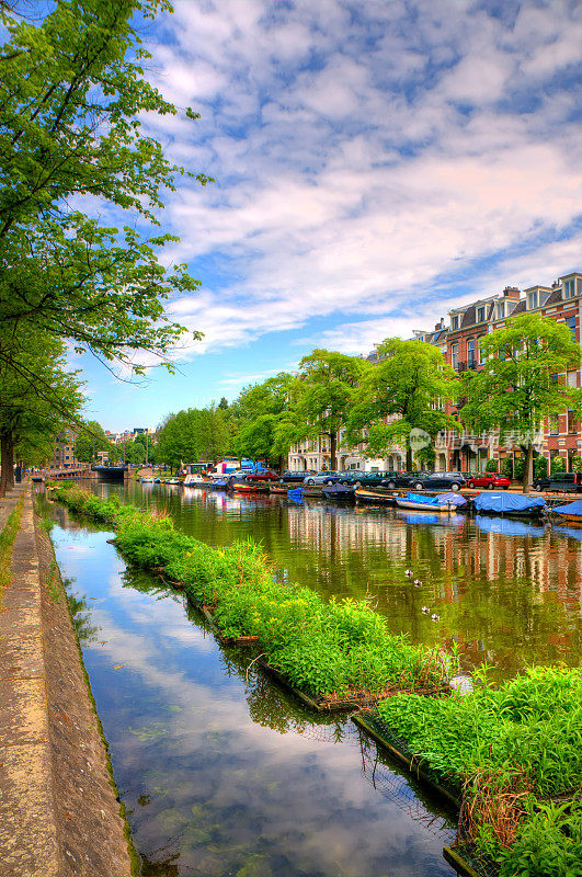 阿姆斯特丹城市景色日落水渠