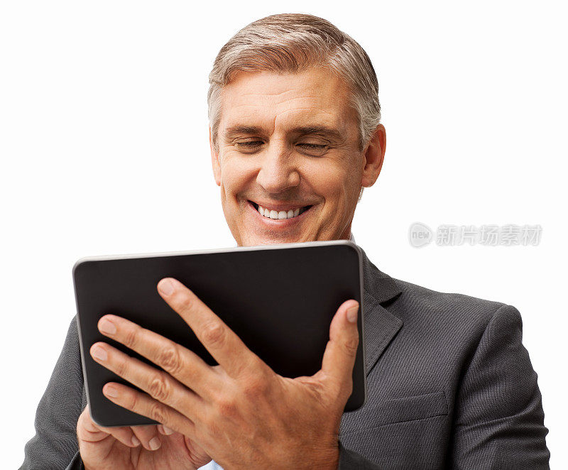 微笑的商人使用数码平板电脑