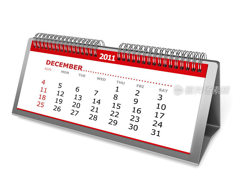 桌面日历孤立在白色。2011年12月