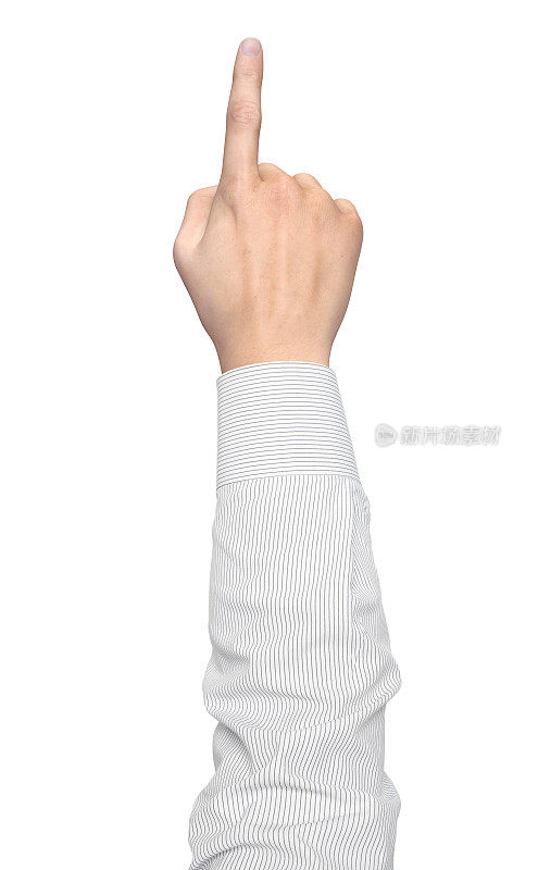 一只手在白色背景上显示一根手指