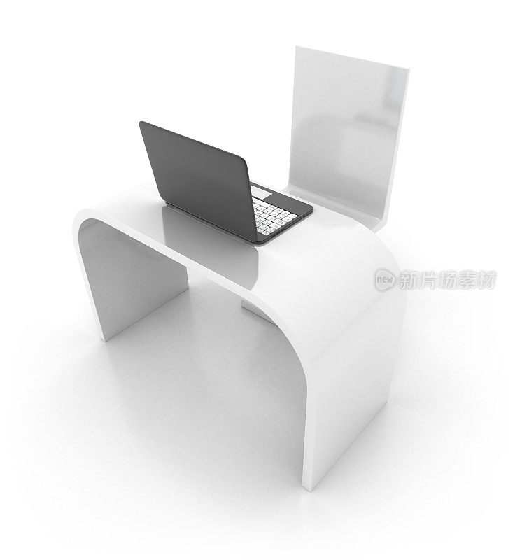 3D现代办公桌与笔记本电脑