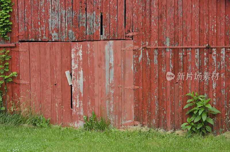 油漆剥落的旧红谷仓