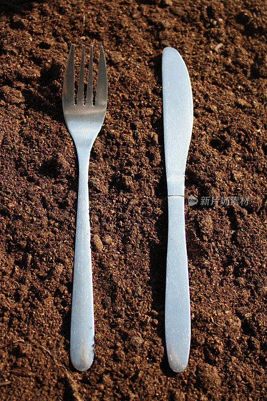 土壤上的刀叉