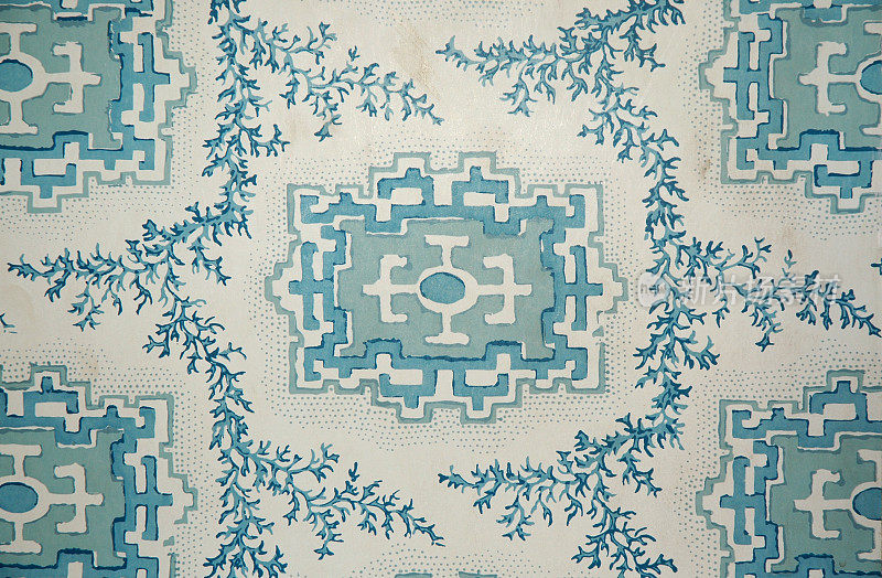 维多利亚时代的蓝色几何图案墙纸