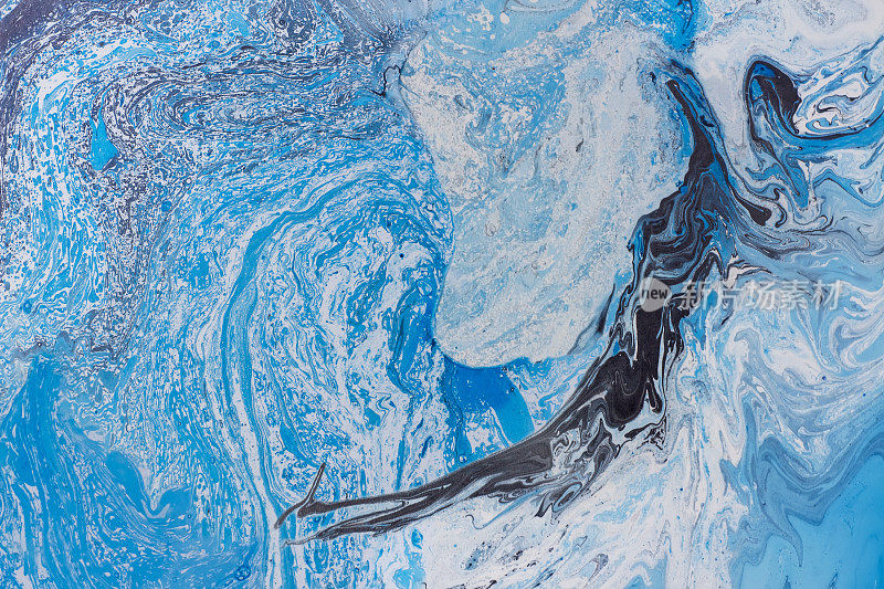海蓝宝石大理石花纹纹理。瀑布的抽象背景。手工油画表面。液体涂料。
