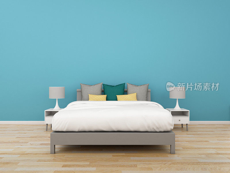 3D渲染卧室彩色的背景，室内插图