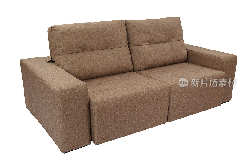 三个座位舒适的棕色织物沙发