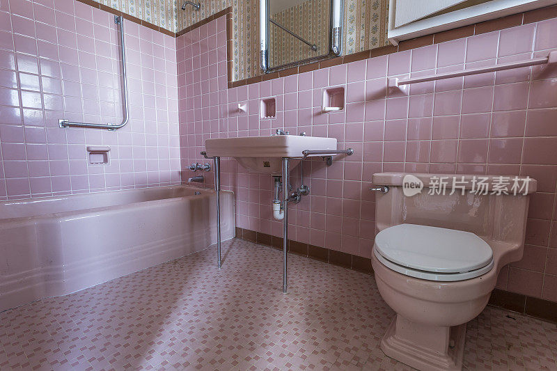 经典家庭中的花哨的粉色浴室