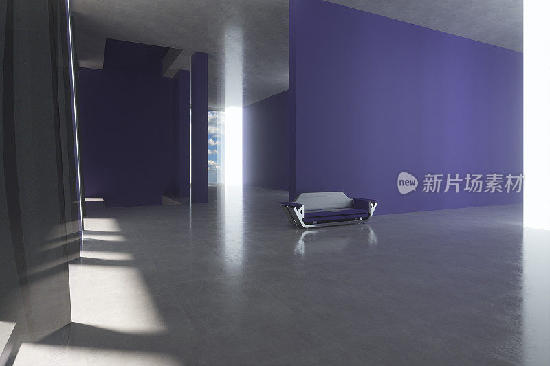 紫罗兰色墙壁的现代办公大厅