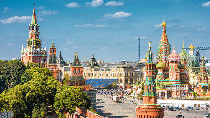 莫斯科克里姆林宫和红场上的圣巴西尔大教堂