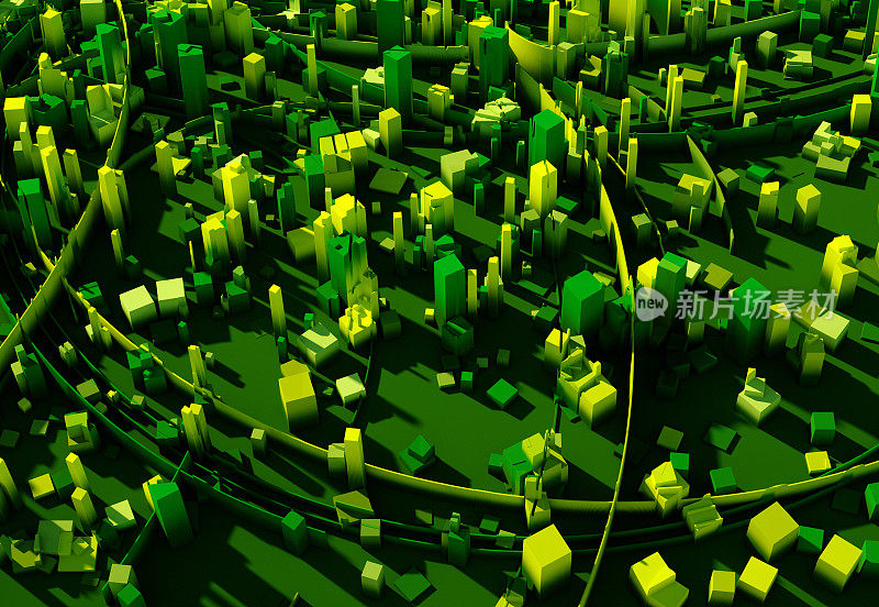 森林旋转几何元素艺术模式城市3D