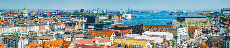 哥本哈根鸟瞰图尼哈芬克里斯汀港海滨城市景观地标丹麦