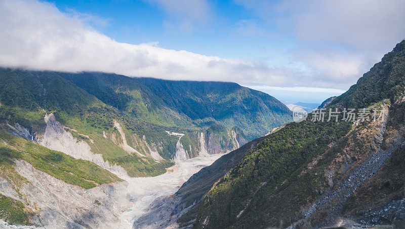 从直升机鸟瞰塔斯曼冰川雪山在库克山，新西兰。