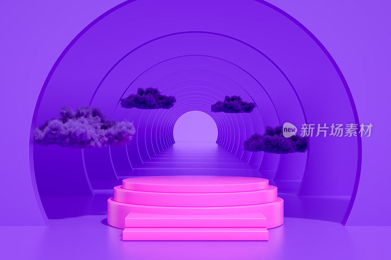 3D抽象隧道门，空产品站，平台，平台与云