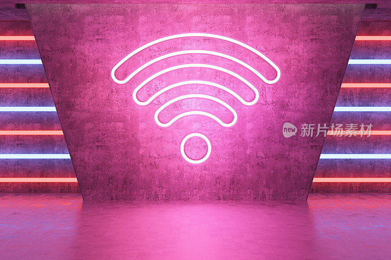 抽象房间的霓虹灯Wi-Fi标志