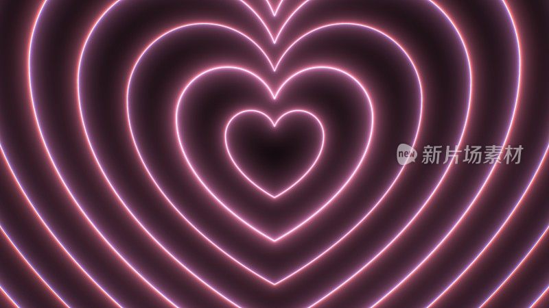 美丽的粉红色心形轮廓形状霓虹发光移动快速隧道-抽象背景纹理