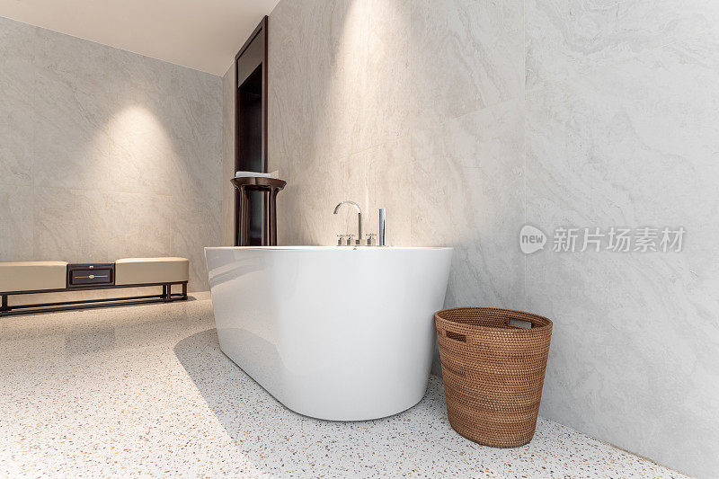 简洁、明亮、宽敞的浴室浴缸